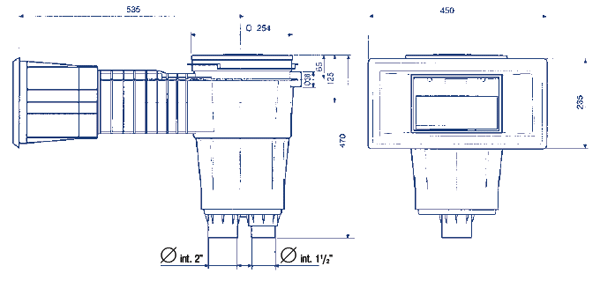 Скиммер 17,5 л c удлиненным широким раструбом 422х209 для бетонного бассейна