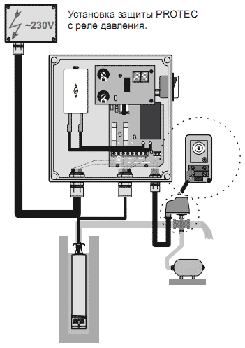 Установка защиты PROTEC с реле давления.