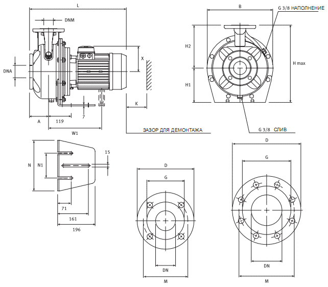 Горизонтальные центробежные насосы серии XN4 32-125/02A 230/400, Арт.140141