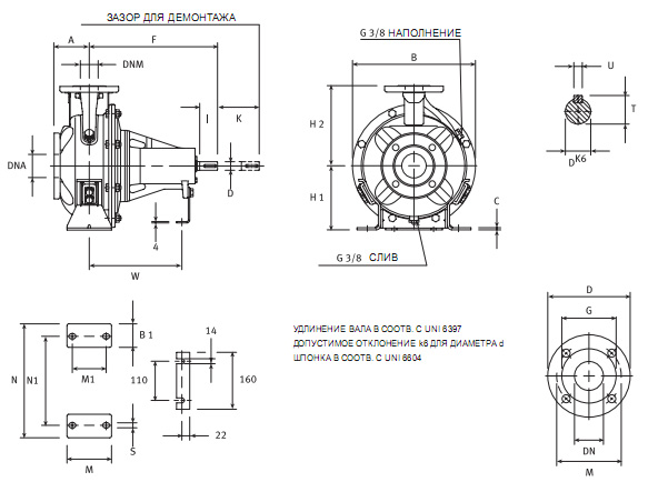 Горизонтальные центробежные насосы со свободным концом вала серии XNF 32-125/119, Арт.140190