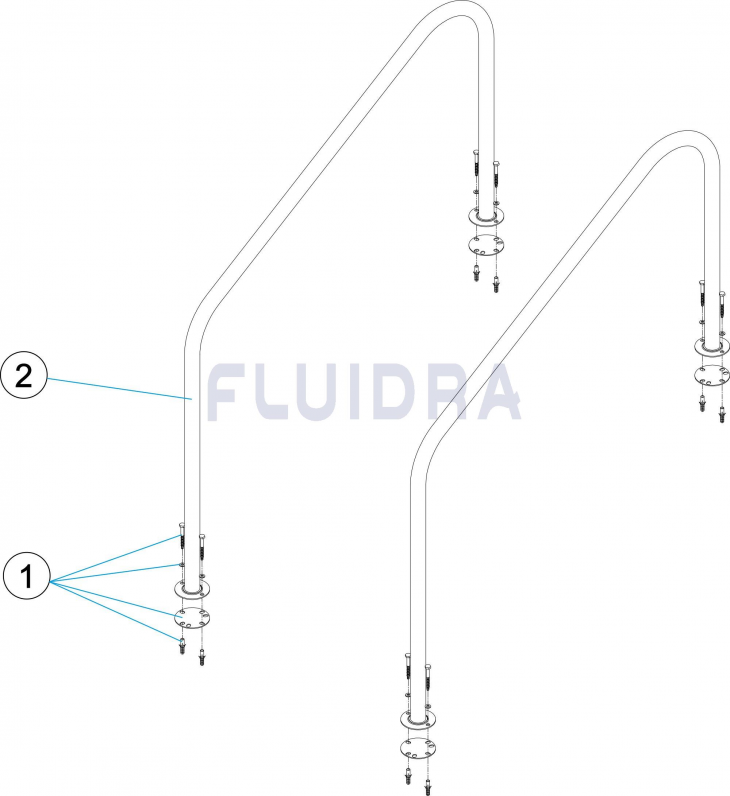 Деталировка поручни п-образный, 1524х800 мм, AISI-316, с крепежными пластинами Арт. 00037