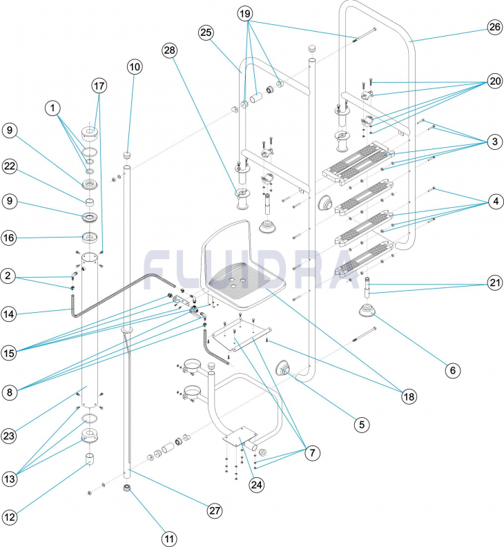 Деталировка комплект из кресла гидравлического и монтажных аксессуаров Арт. 28622