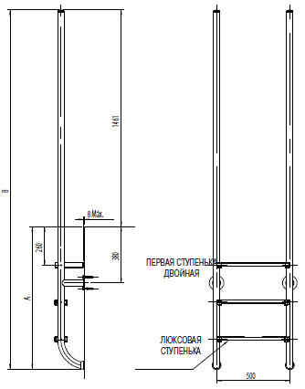 Размеры лестницы Elegance 4 ступени Luxe (одна двойная), AISI-316 Арт. 45783