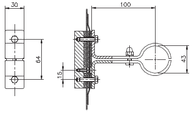 Размеры кронштейна скрытый, диаметр 43 мм, AISI-316, для пленочных бассейнов Арт. 28618