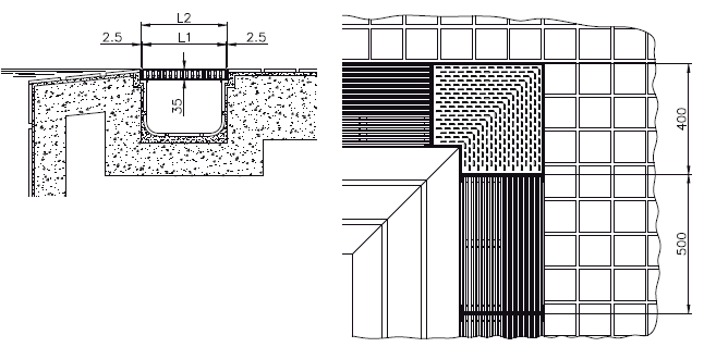 Продольная решетка из нержавеющей стали и уголок 90° из нержавеющей стали