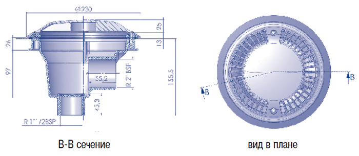 Круглый донный слив диаметром 200 мм с антивихревой решеткой