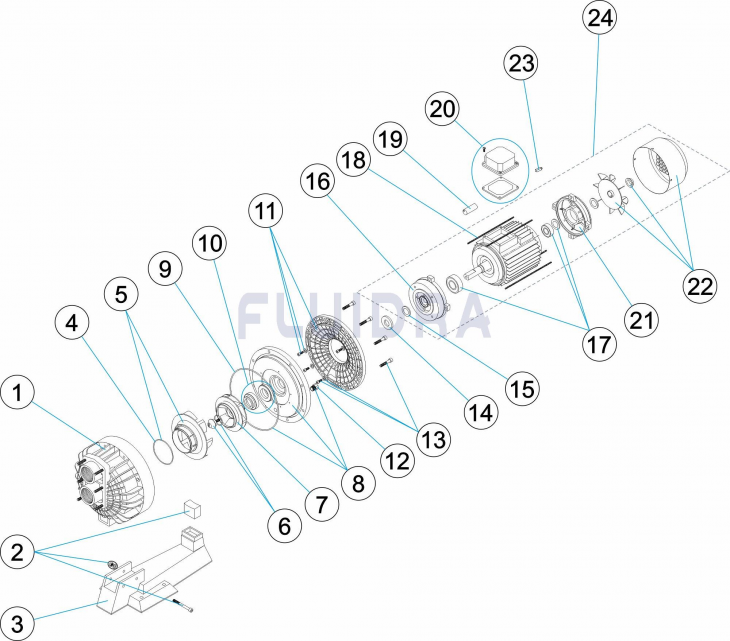 Деталировка насоса для противотока CONTRA, 24 м3/ч, 1,5 кВт Арт. 11505