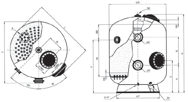 Размеры Фильтр Aquapool для коммерческих бассейнов.