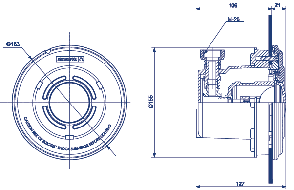 Пластиковый светильник MINI для плёночных бассейнов Арт.33711 36649