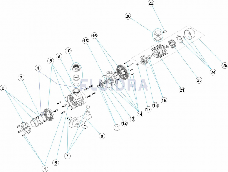 Деталировка насоса для противотока CONTRA, 44 м3/ч, 230В, 1,5 кВт Арт. 28568