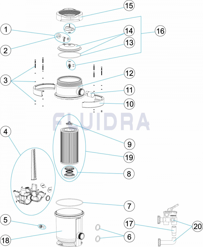 Деталировка ФИЛЬТРА NANOFIBER 150 Ø 350 ММ, 10 М3/Ч, С БОКОВЫМ ПОДКЛЮЧЕНИЕМ, ОБЪЕМ ДО 50 М3 Арт 64837