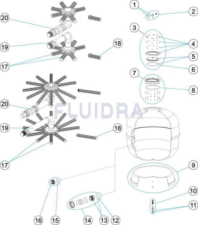 Деталировка ФИЛЬТР ASTER ОС-1 Ø 450 ММ, 8 М3/Ч, С БОКОВЫМ ПОДКЛЮЧЕНИЕМ, ЗАСЫПКА 0,6 М Арт. 68642