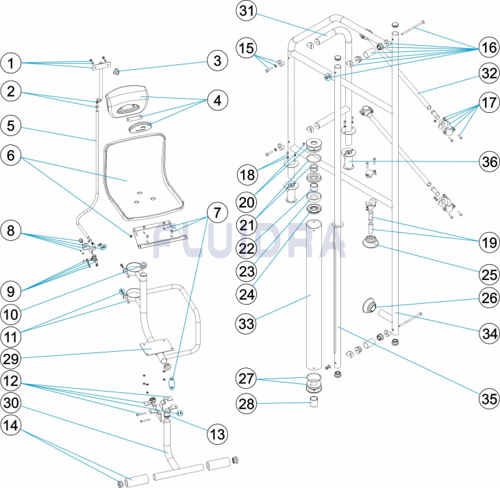 Деталировка поручни для лифта гидравлического, длина 650 мм, AISI-316, для глубины 1 м Арт. 71657