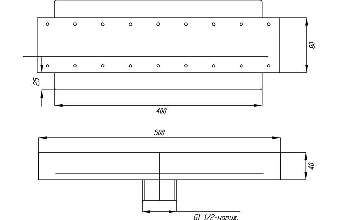 Размер Прямой аэромассажный элемент 500x80 пленка 20 м3/час 1 1/2" наруж. модель ЛА.03.2