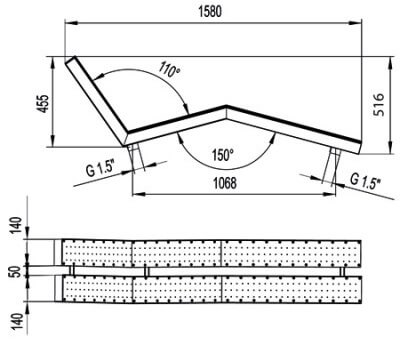 Размер Лежак аэромассажный из нерж. стали 140 м3/час (плитка двойной) модель M.GL 2