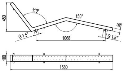 СхемаЛежак аэромассажный 70 м3/час из нерж. стали (плитка одинарный) модель M.GL 1