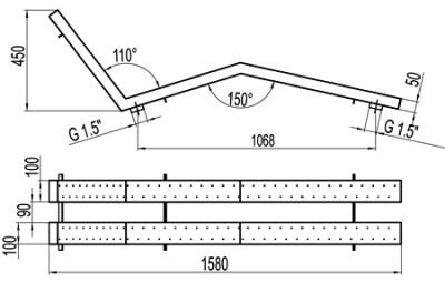 Размер Лежак аэромассажный из нерж. стали 140 м3/час (универсал двойной) модель M.GL 4
