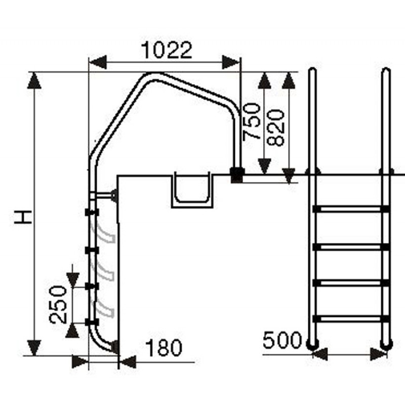 Лестница перелив. желоба 2 ступ. с накладкой люкс, нерж. AISI-304 POOL KING /ML202/