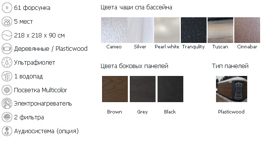 Cпа бассейн Wellis Discovery 61 форсунка 5 мест 218 х 218 х 90 см водопад Посветка Электронагреватель