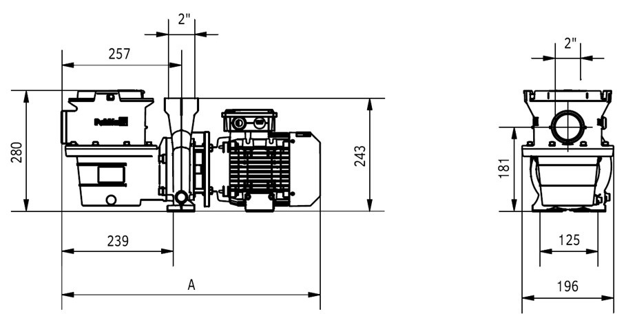 Габаритные размеры (мм) насос с предфильтром WaterVISE HS25, бронза, 0,25кВт, 220В арт 118100