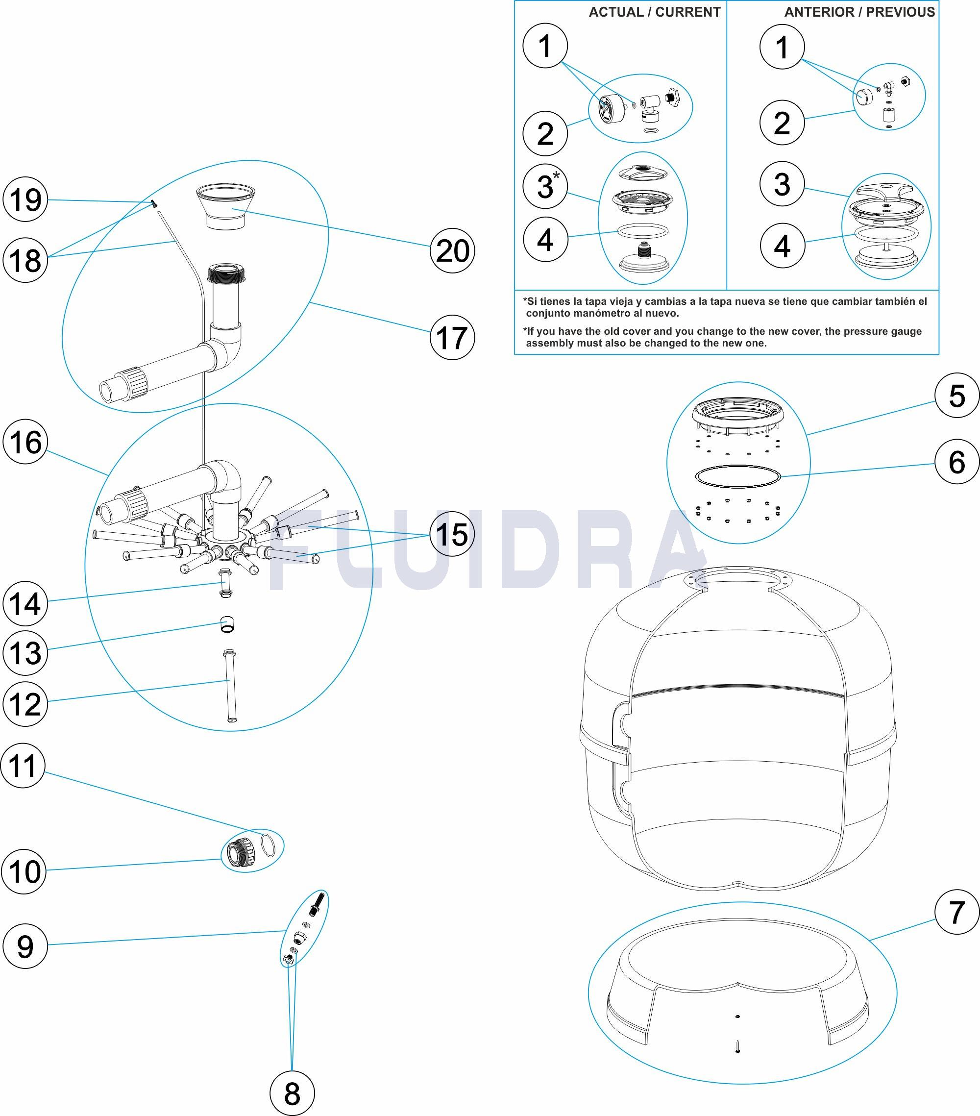 ДЕТАЛИРОВКА ФИЛЬТРА ASTER Ø 900 ММ, 31 М3/Ч, С БОКОВЫМ ПОДКЛЮЧЕНИЕМ 2 1/2", ЗАСЫПКА 0,6 М Арт. 00501