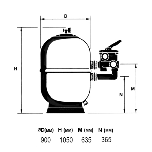 ФИЛЬТР ASTER Ø 900 ММ, 32 М3/Ч, С БОКОВЫМ ПОДКЛЮЧЕНИЕМ 2", ЗАСЫПКА 0,6 М Арт. 08133