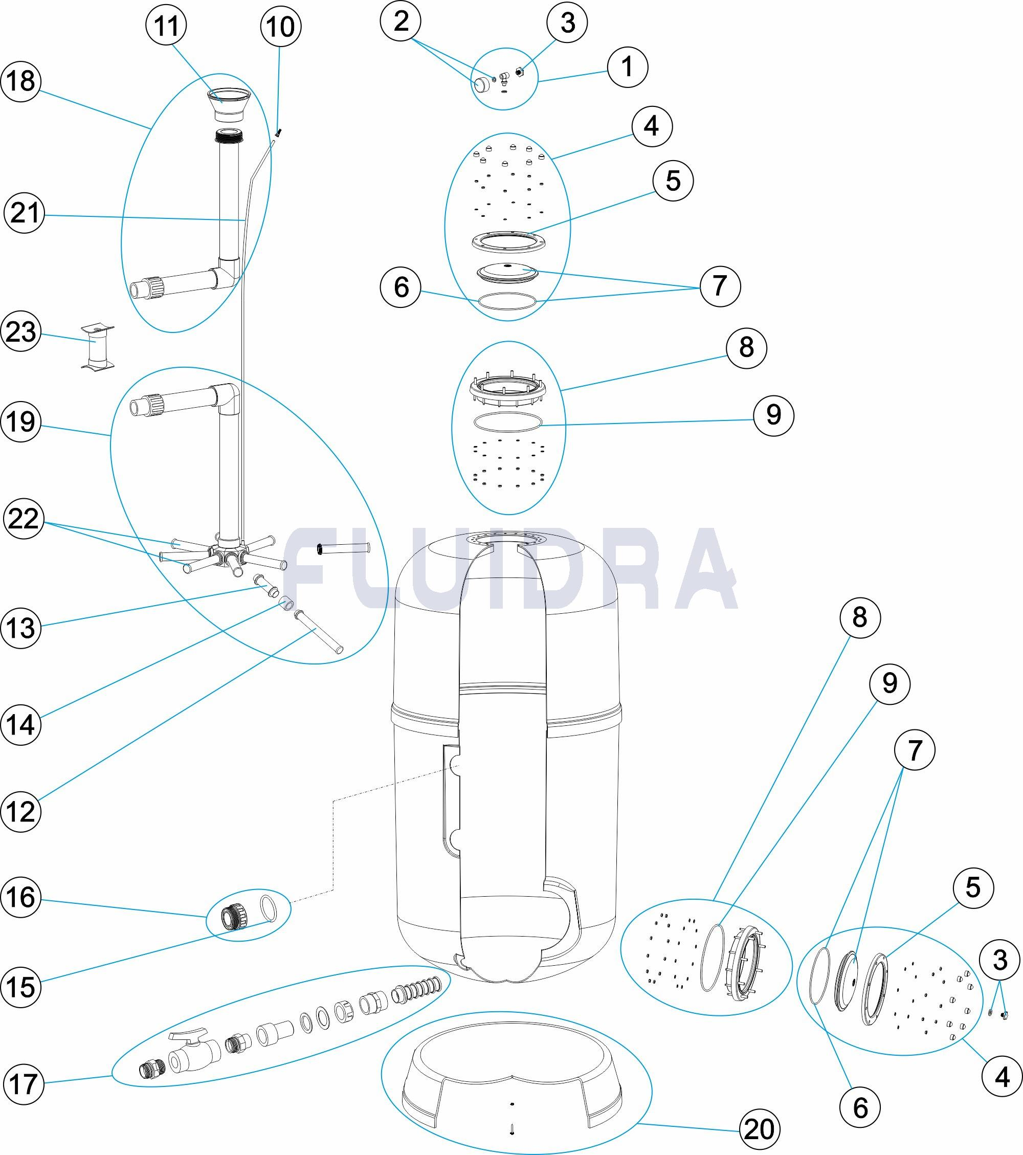 Деталировка ФИЛЬТРА ARTIC PLUS Ø 650 ММ, 16,5 М3/Ч, С БОКОВЫМ ПОДКЛЮЧЕНИЕМ, ЗАСЫПКА 1,2 М Арт. 36053-100