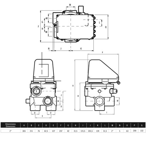 Размеры ВЕНТИЛЬ АВТОМАТИЧЕСКИЙ BASIC VRAC III, С ПАТРУБКОМ, СОЕДИНЕНИЕ 2", КОНФИГУРАЦИЯ 3 Арт. 70769