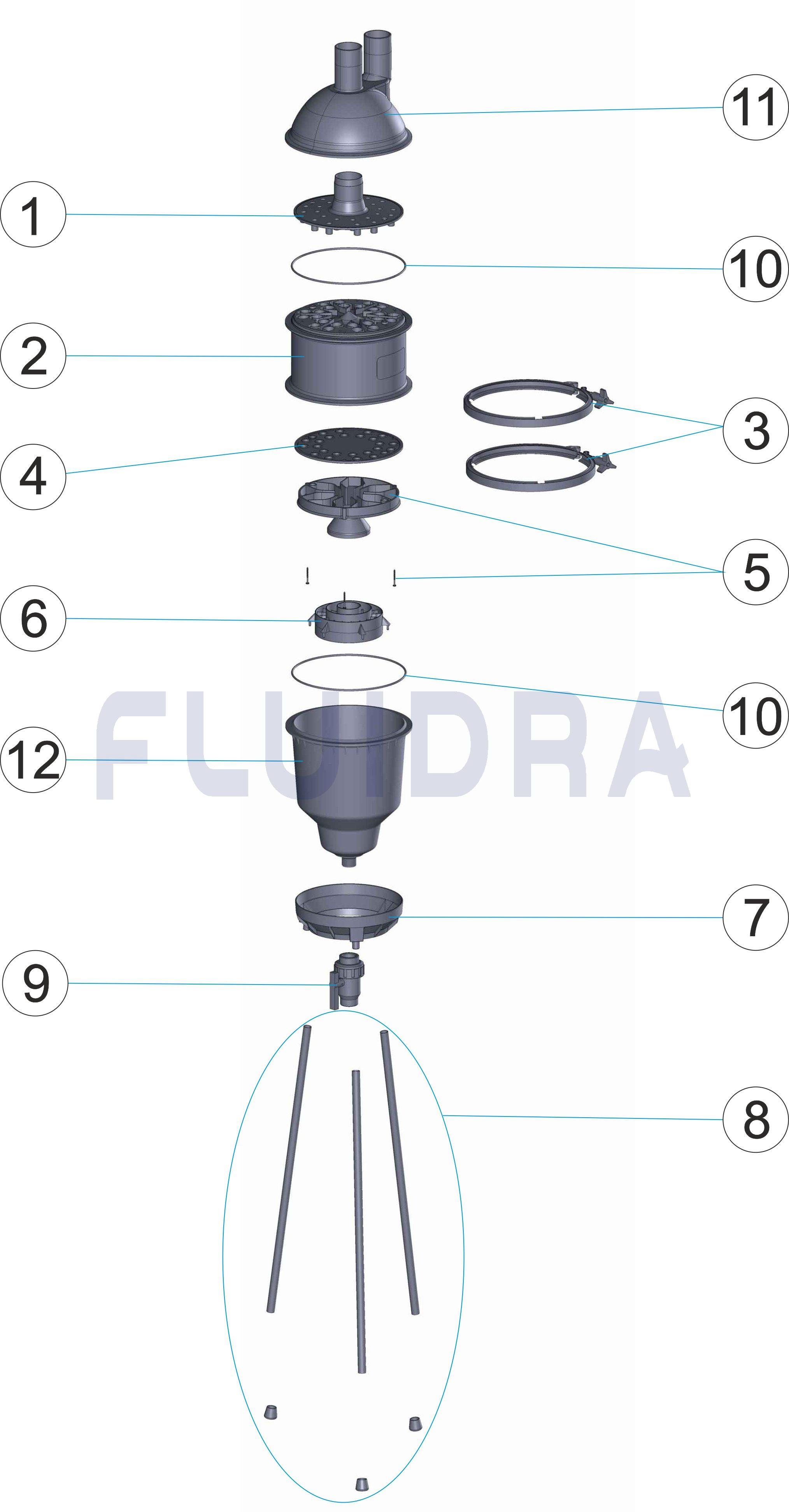 Деталировка ФИЛЬТР HYDROSPIN 30 М3/Ч, КРЕПЛЕНИЯ К ПОЛУ Арт. 45289