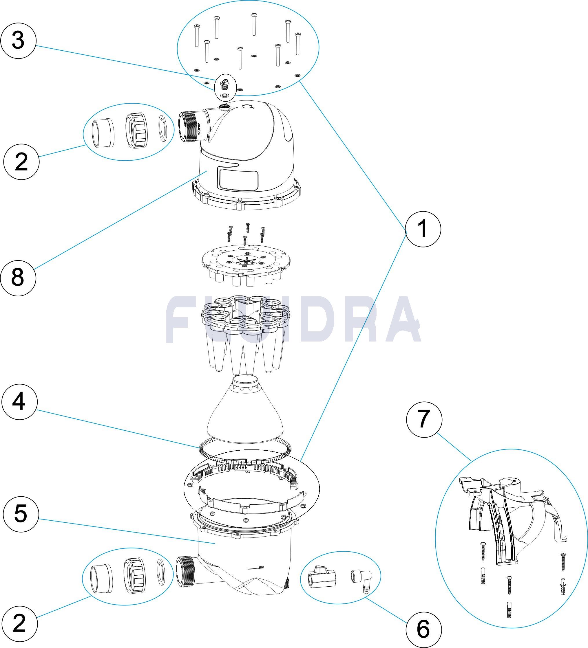 Деталировка ФИЛЬТР HYDROSPIN COMPACT 16,5 М3/Ч, КРЕПЛЕНИЯ К ПОЛУ И К СТЕНЕ Арт. 53743