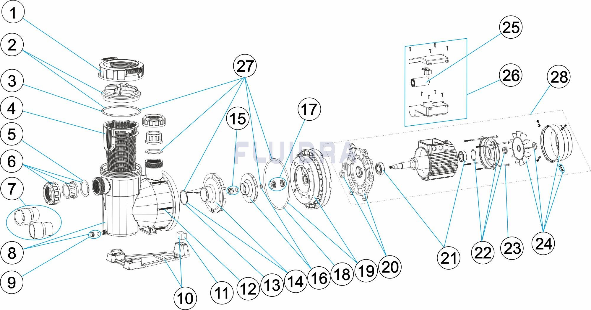 Деталировка насоса для бассейнов Victoria Plus Silent 10 м3/ч, 8 м, 0.43 кВт, 230 В Арт. 65557
