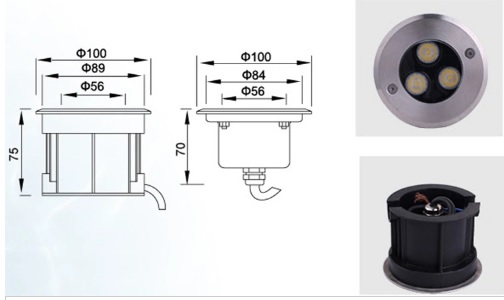 Светильники светодиодные ВСТРАИВАИМЫЕ водонепроницаемые IP68 / Aqua100GM-3W RGB