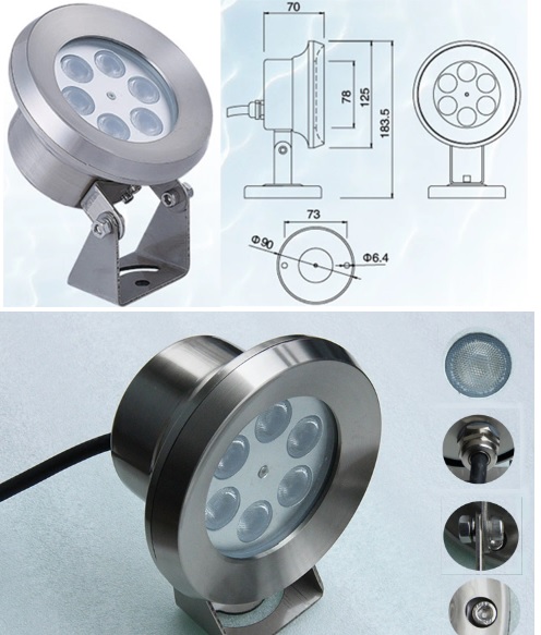 Светильники светодиодные подводные IP68/ установка НА КРОНШТЕЙНЕ XYH125G-6W