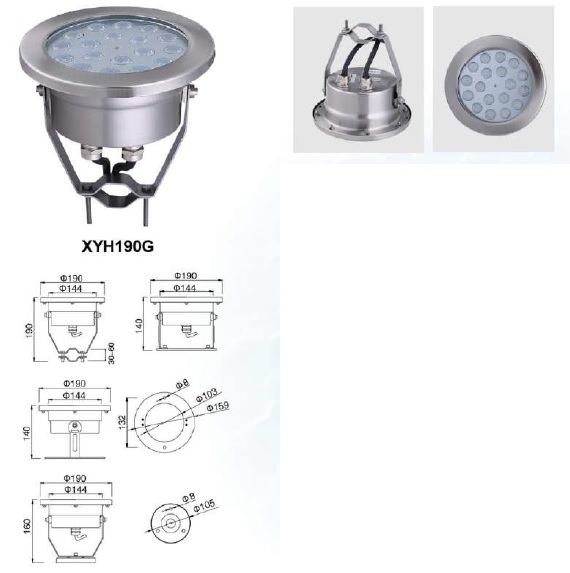 Светильники светодиодные подводные IP68/ установка НА КРОНШТЕЙНЕ XYH190G-36W(RGB)